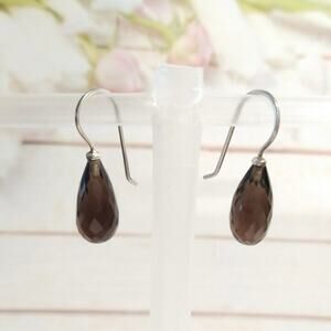 925 Sterling Silver Dangle Drop Earrings Teardrop Faceted Smoky Quartz Hook Lot